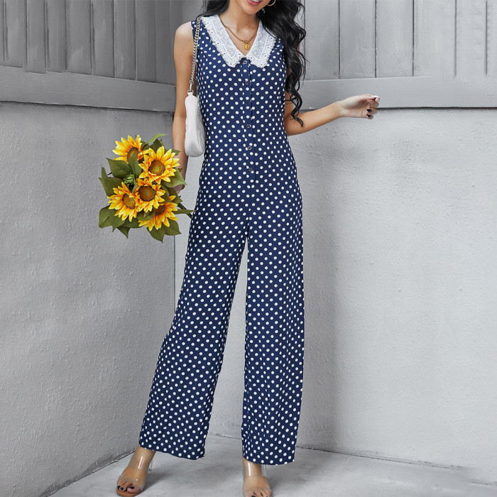 New Summer Doll Collar Polka Dot Jumpsuits