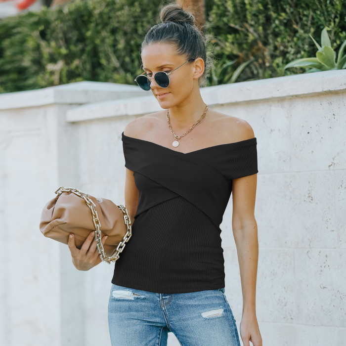 Spring and Summer Fashion New Sexy One-Shoulder T-Shirt