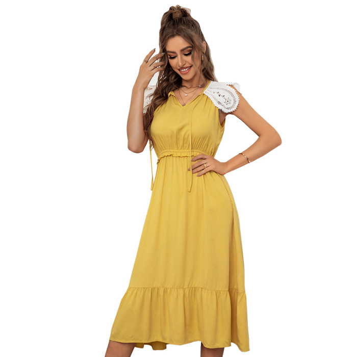 Spring And Summer New Women's V-neck Long-Sleeved  Vacation Dresses