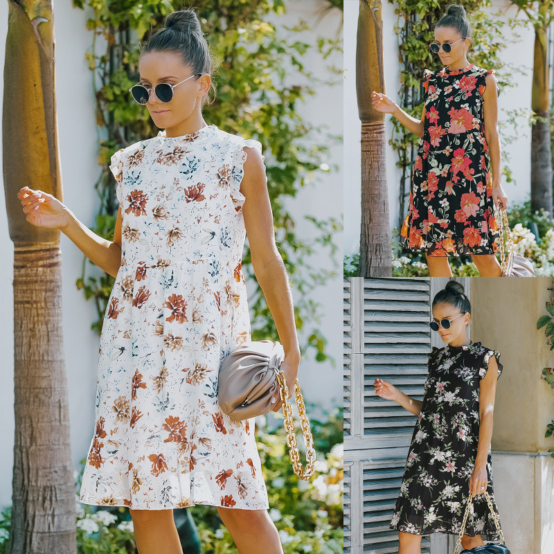 Spring and Summer New Women's Temperament Slim Floral Casual Dress