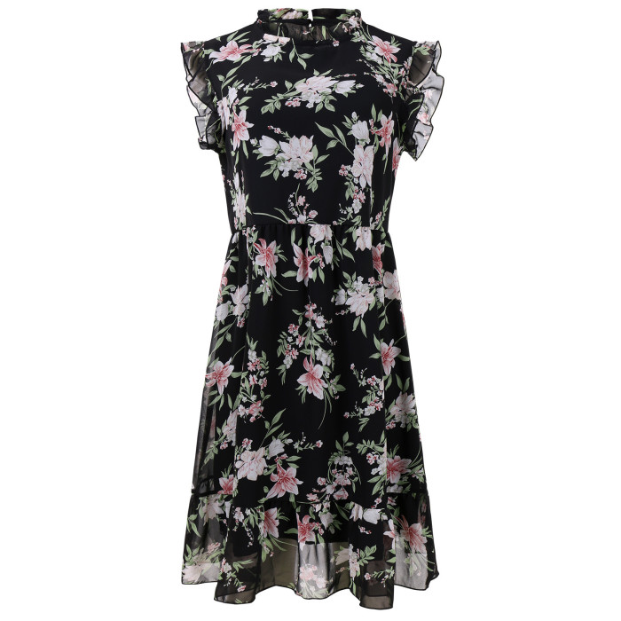 Spring and Summer New Women's Temperament Slim Floral Casual Dress