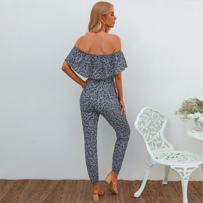 Spring and Summer New One Word Collar Printed Backless Jumpsuit