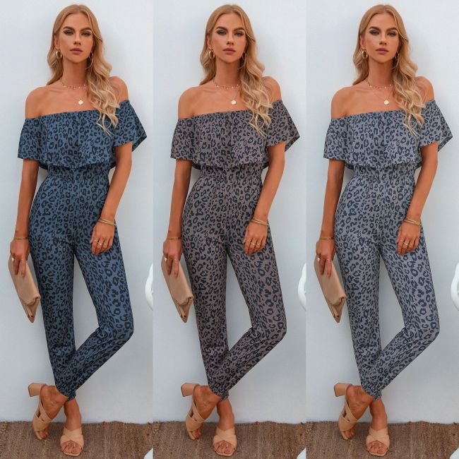 Spring and Summer New One Word Collar Printed Backless Jumpsuit