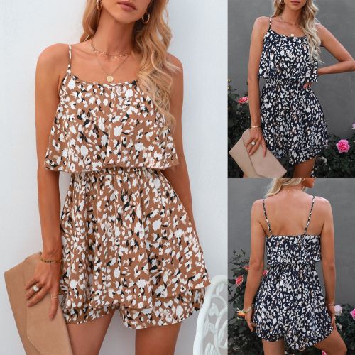 Spring and Summer New Suspenders Backless Floral Romper