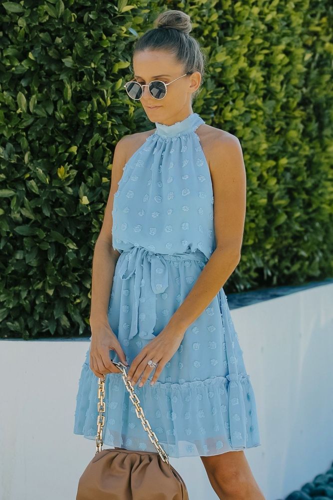 Summer Sexy Halter Lace Up Polka Dots Chiffon Mini Dress For Women