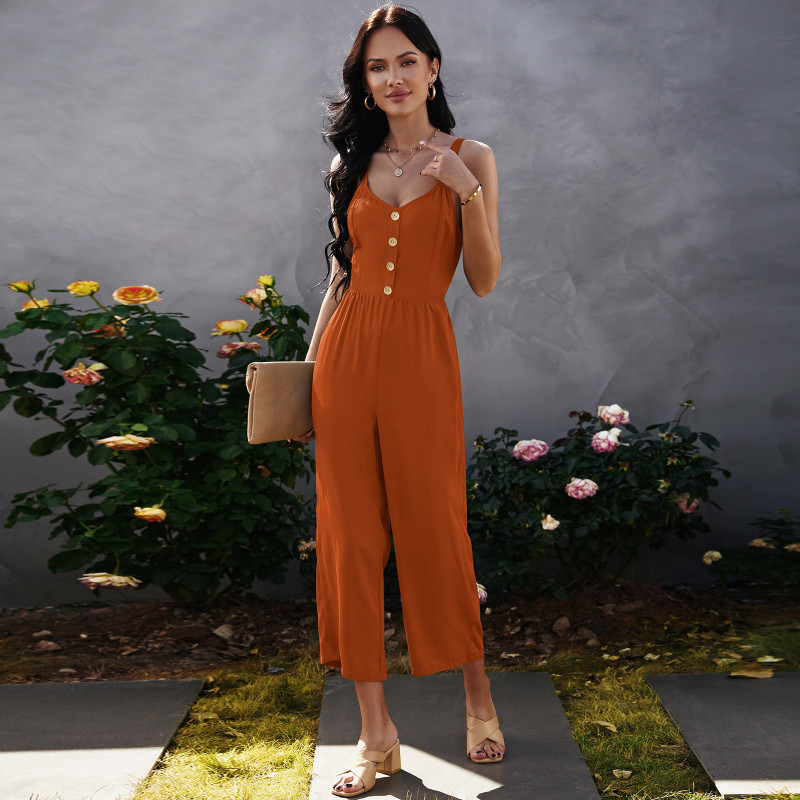 Summer Elegant Buttoned backless Wide Leg Jumpsuit