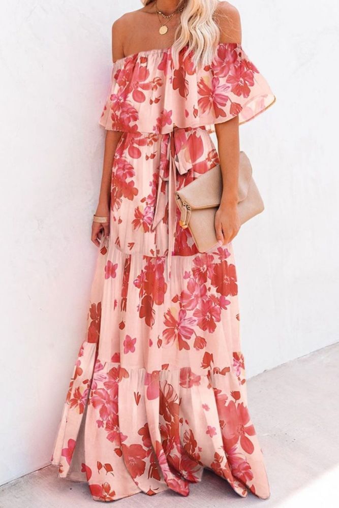 Off-the-shoulder casual Elegant white Floral Vacation Dresses