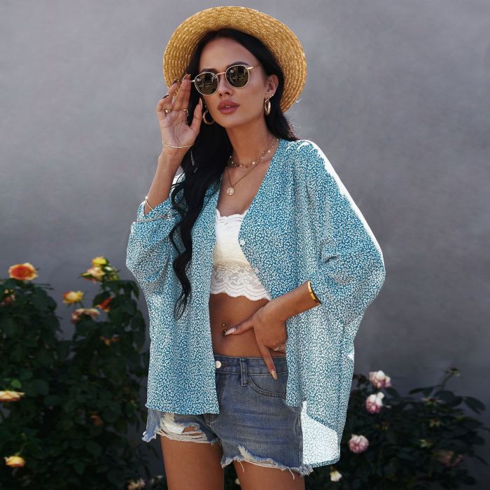 Women‘s Summer Loose Long Sleeve Button Up Printed Casual Shirt