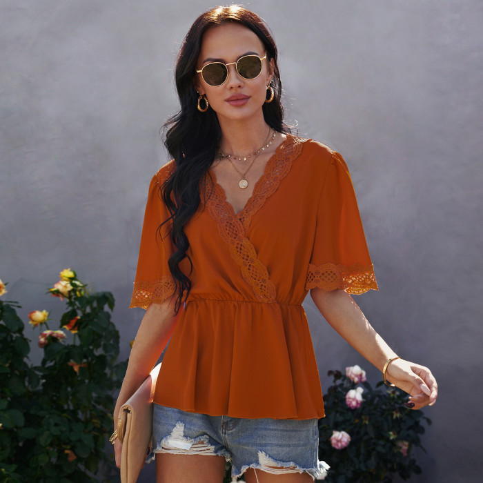 Women's Summer V Neck Lace Shirt