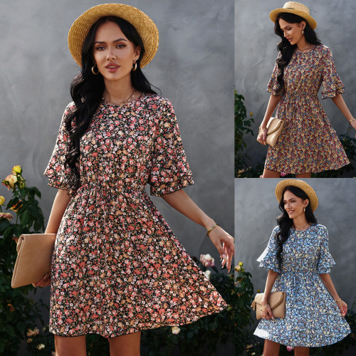 women's Fashion half-sleeve Floral Casual Dress