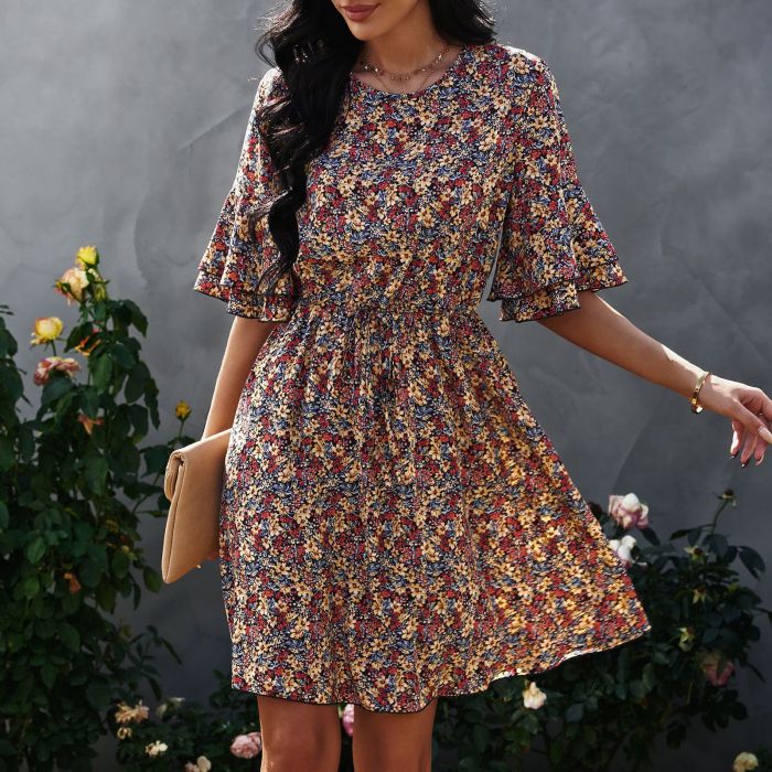 women's Fashion half-sleeve Floral Casual Dress