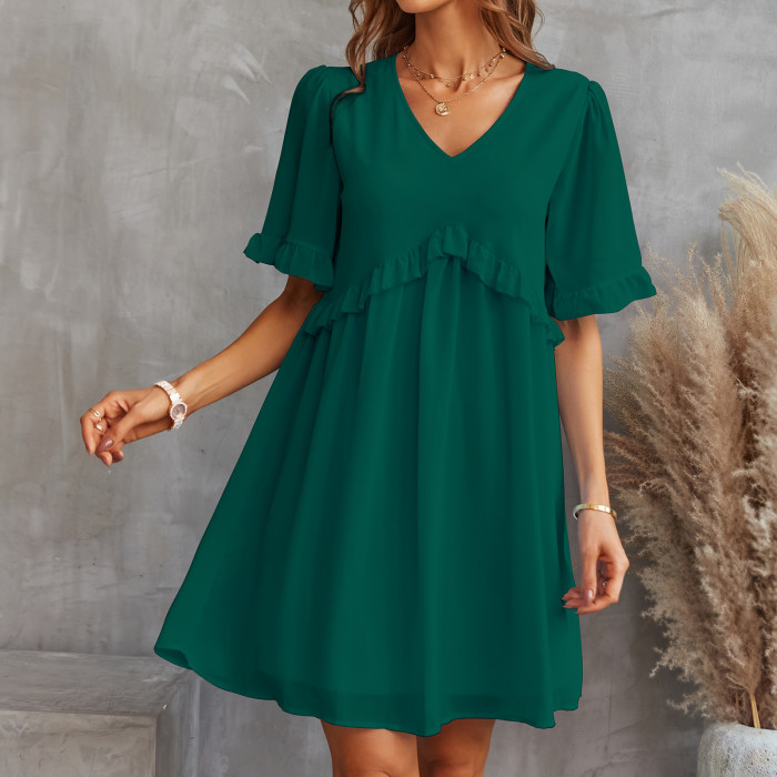 Fashion V-Neck Loose Slim Fit Chiffon Casual Dress