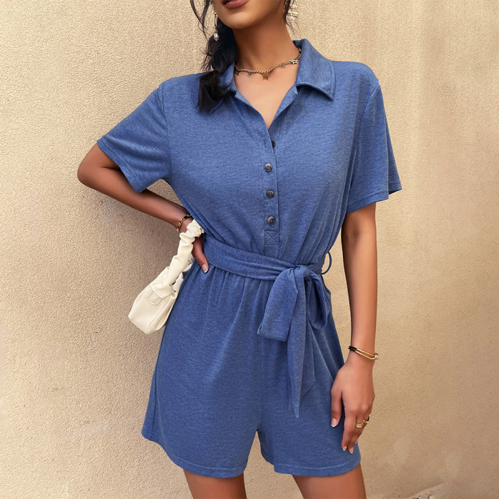 Solid Color Summer Knit Wide Leg Rompers
