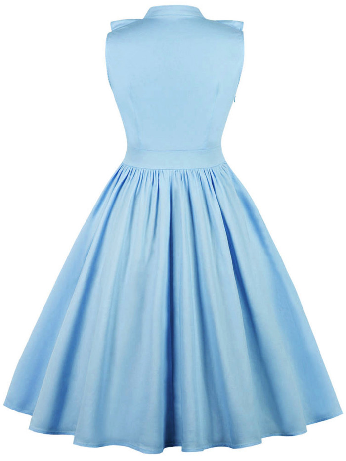 Plus Size Women's Solid Color Ruffled Shirts Retro Swing Skater Dress