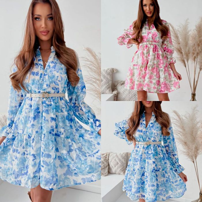Long Sleeve Printed Sunscreen Tie Waist Casual Dresses