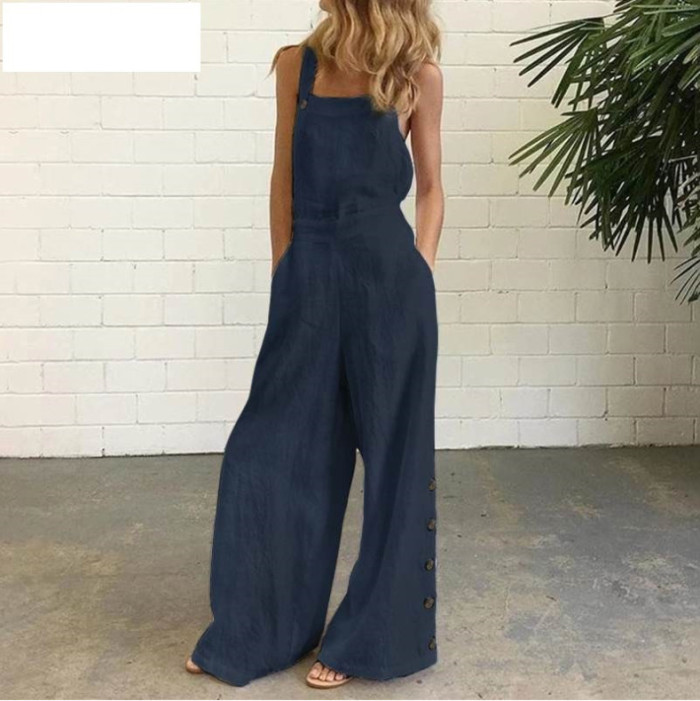 Sleeveless Button Front Wide Leg Jumpsuit main image 0
