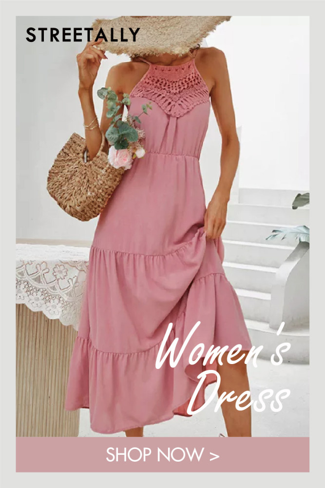 High Waist Midi Slip Dress Boho Layered Swing Pink Halter Vacation Dress