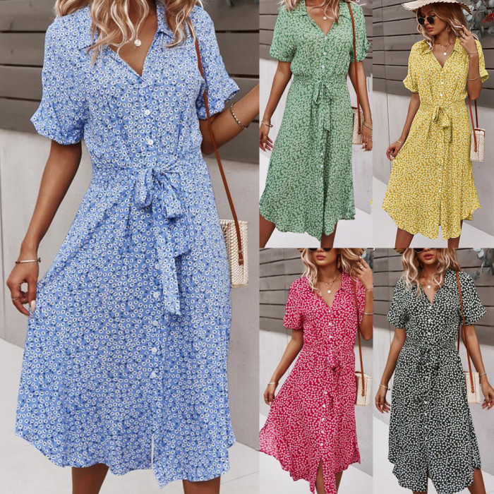 Beach Boho Floral Vintage High Waist Vacation Dress