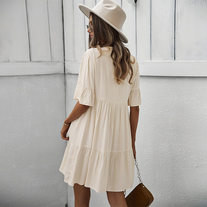 V Neck Solid Color Casual Loose Casual Dress