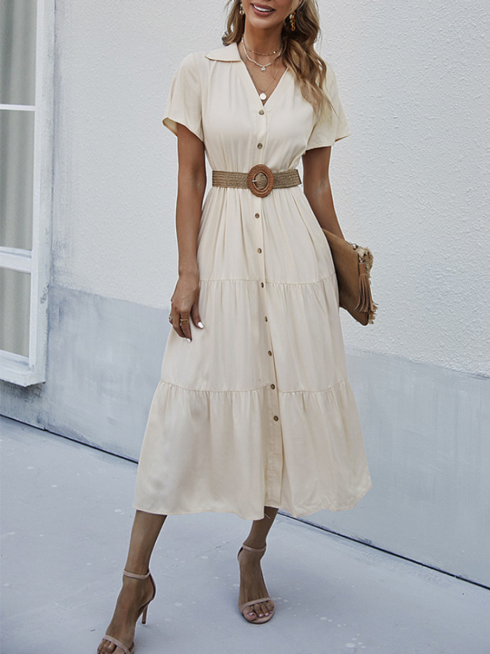 Summer Elegant Casual V-Neck Short Sleeve  Maxi Dress