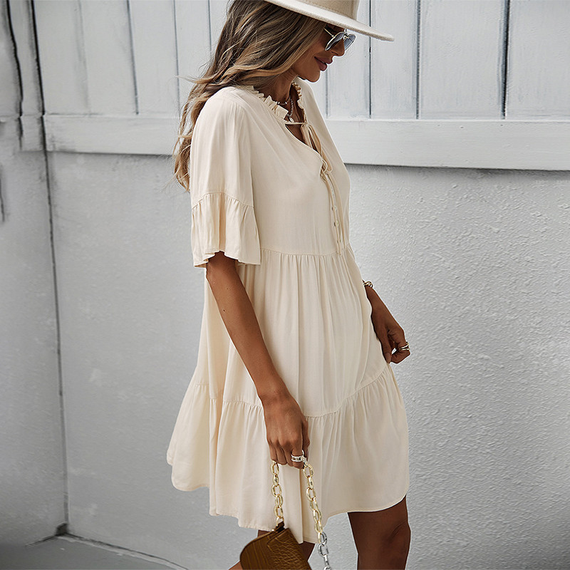 V Neck Solid Color Casual Loose Casual Dress
