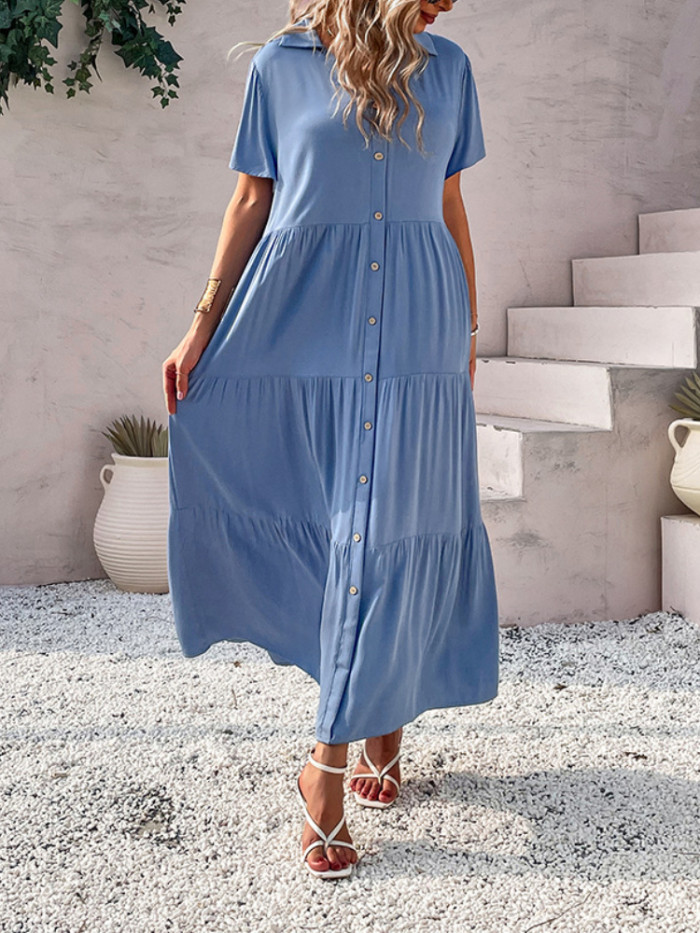 Summer Elegant Casual V-Neck Short Sleeve  Maxi Dress