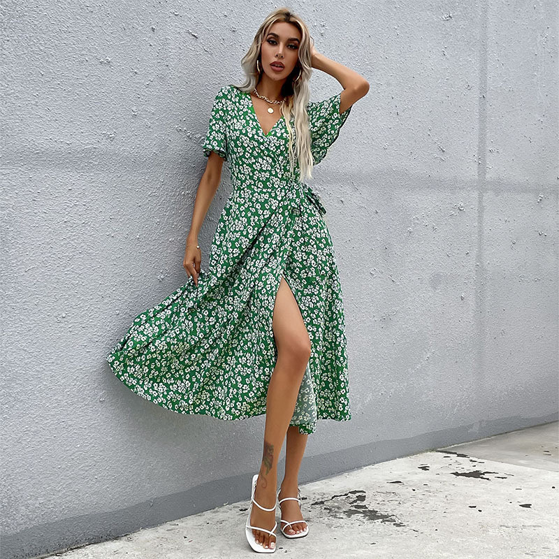 Fashion Sexy Slim Lotus Leaf Sleeve Maxi  Vacation Dress