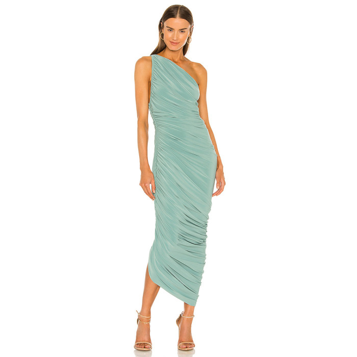 Women's Sleeveless Sexy Solid Color Diagonal Maxi Dress