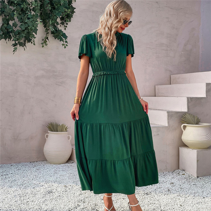New Elegant Casual Fashion V Neck Solid Color Maxi Dress