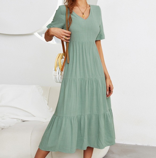 High quality fashion elegant elegant solid color V-neck swing Maxi Dress