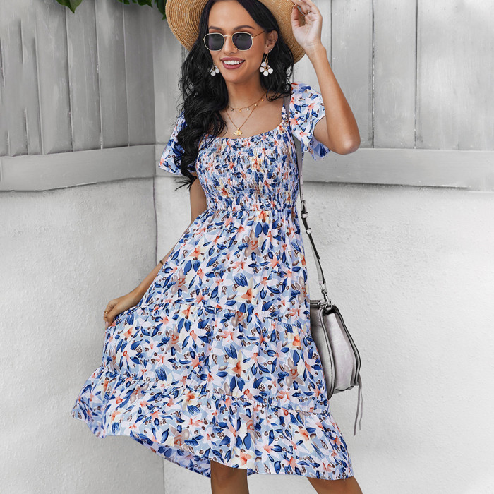 New summer casual slim waist floral Casual Dress