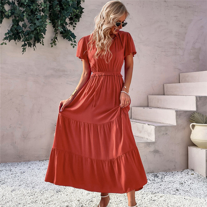 New Elegant Casual Fashion V Neck Solid Color Maxi Dress