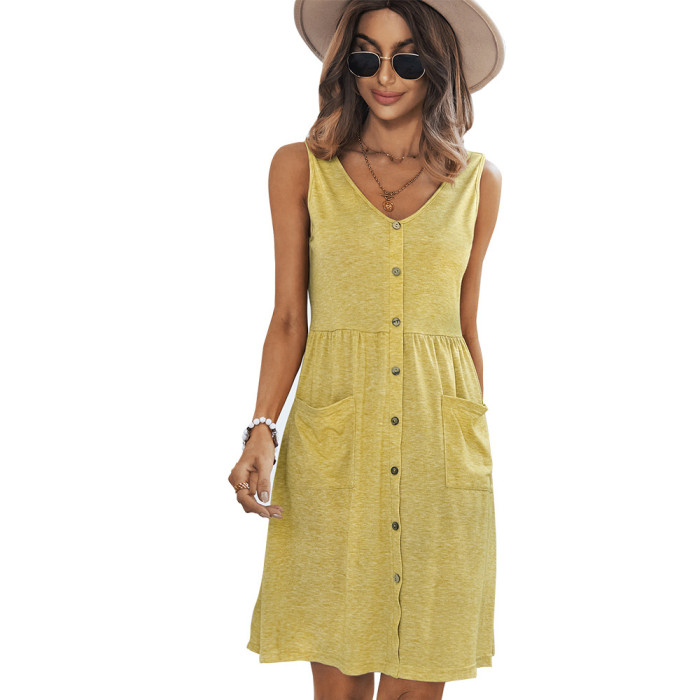 Women's New V-Neck Solid Color A-Line Casual Dress