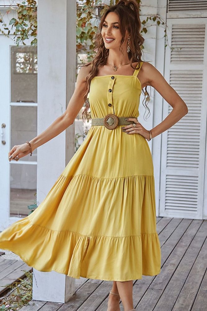 New Fashion Solid Color Sling Sling Neck  Maxi Dress