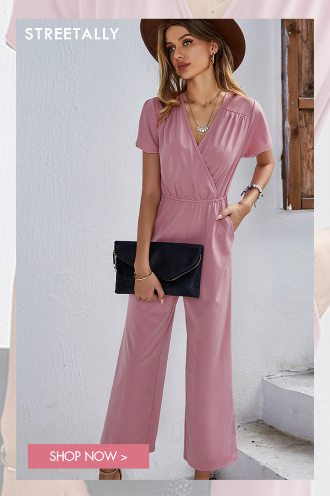 Casual Jumpsuit V-Neck High Waist Crossover Loose Jumpsuit