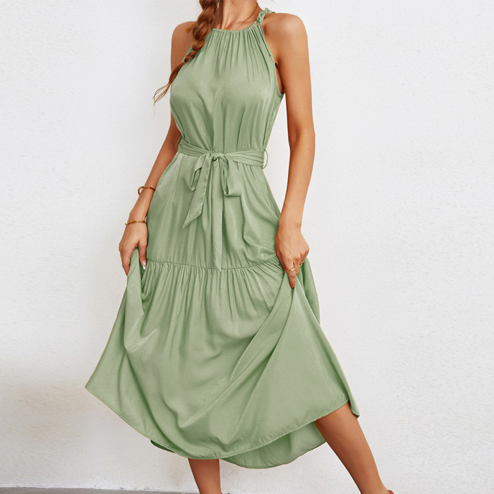 New Summer Sling Sleeveless Casual Elegant Solid Color Long Maxi Dress