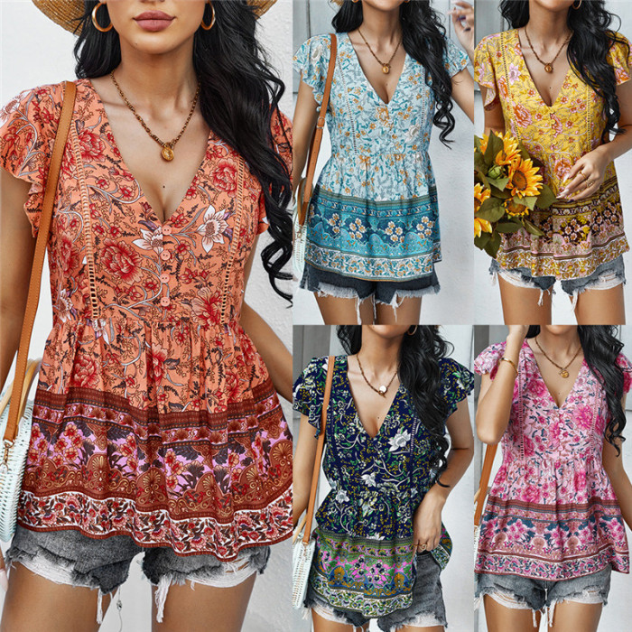 Printed Casual Women's Sexy Loose Fashion Blouses & Shirt