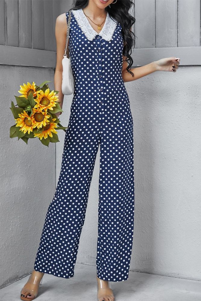 Elegant Casual Sweet Print Polka Dot Street Jumpsuit