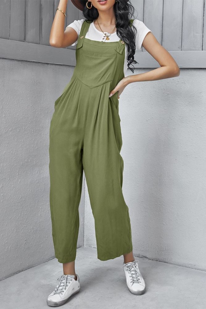 New cotton suspenders loose solid wide Leg Casual Jumpsuit