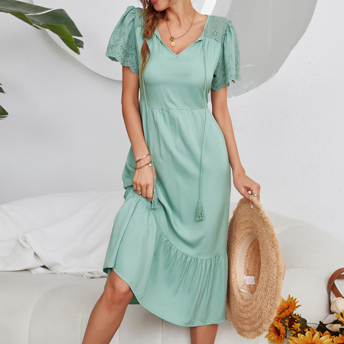 Sexy V-neck Solid Casual Dress for Woman