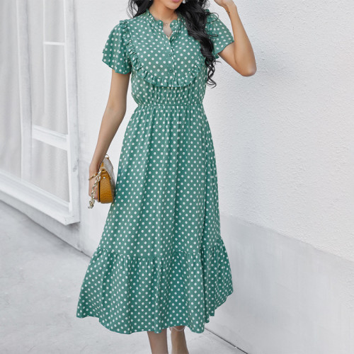 Women's Polka Dot Elegant Fashion Ruffle  Maxi Dress
