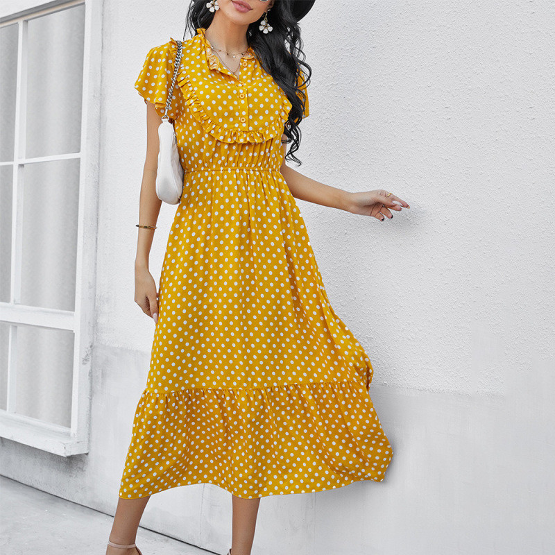 Women's Polka Dot Elegant Fashion Ruffle  Maxi Dress