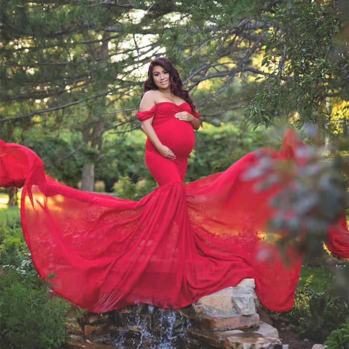 Long Maternity Photography Off-the-shoulder Long Maternity Photography Dress
