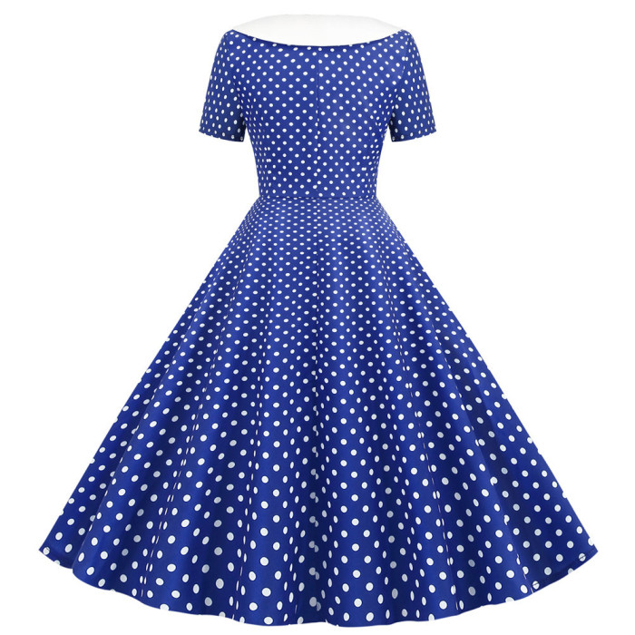 Polka Dot Print Short Sleeve Swing Party Vintage Dress