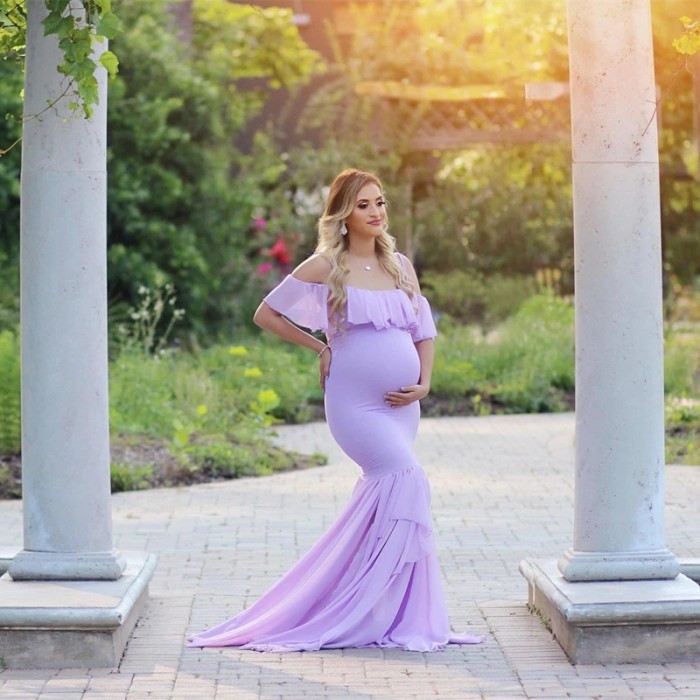 Mermaid maternity dress photography props sexy off-the-shoulder long Maternity Photography Dress