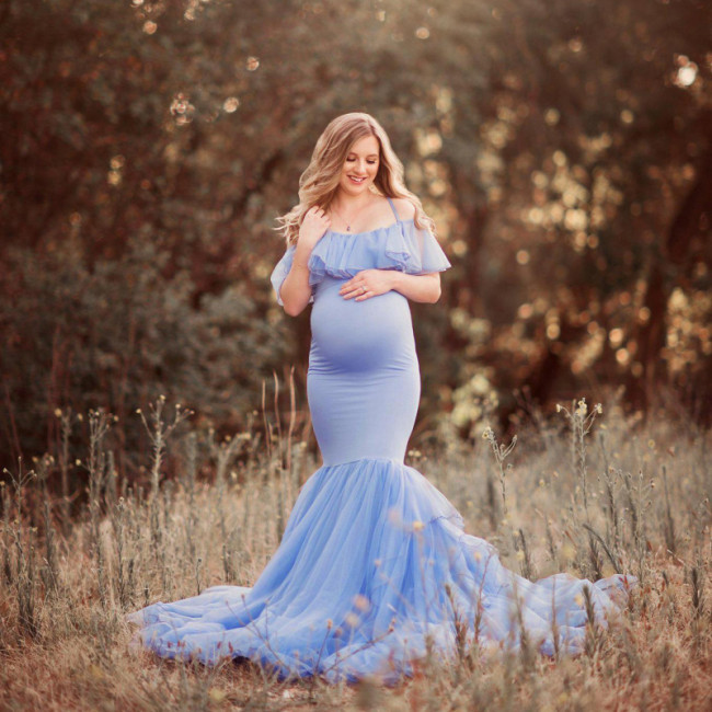 Mermaid maternity dress photography props sexy off-the-shoulder long Maternity Photography Dress