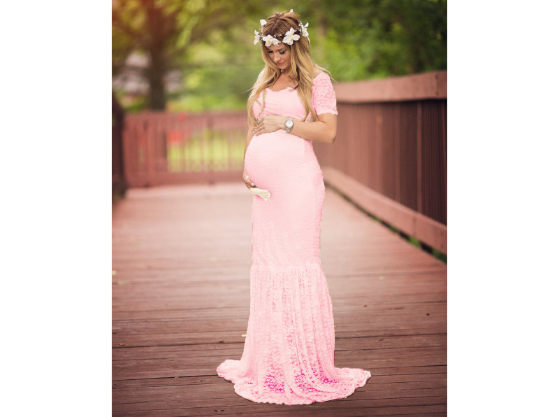 Sweetheart Lace Maternity Dress Photography Props Short Sleeve TulleMaternity Photography Dress