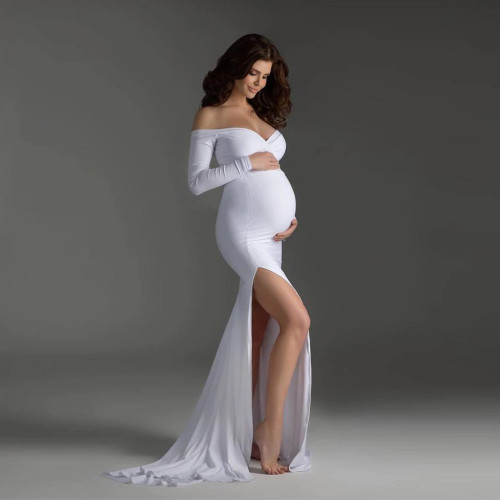 Off Shoulder Maternity Dress Sexy Split Long  Maternity Photography Dress