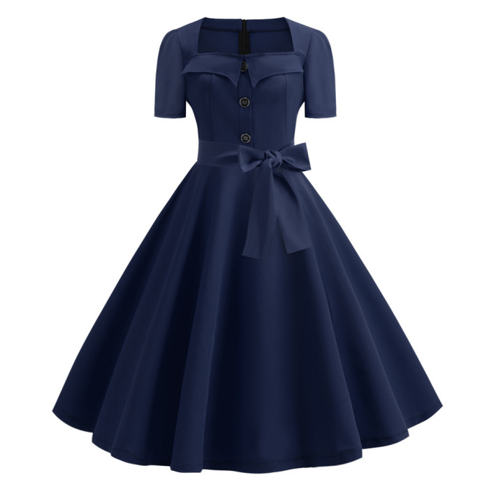 Elegant Fashion Square Neck Dot 1950 Vintage Dress