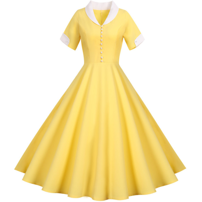 Dot Swing Beaded Short Sleeve Party  Vintage Dress